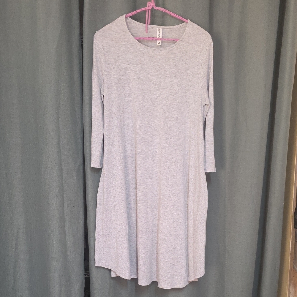 Zenana Outfitters Light Gray Long Sleeve Swing Dress